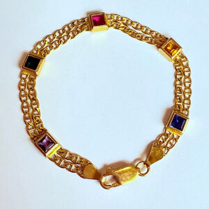 Estate 10K Solid Gold Ruby Sapphire Emerald Anchor Link Laro Italy Bracelet